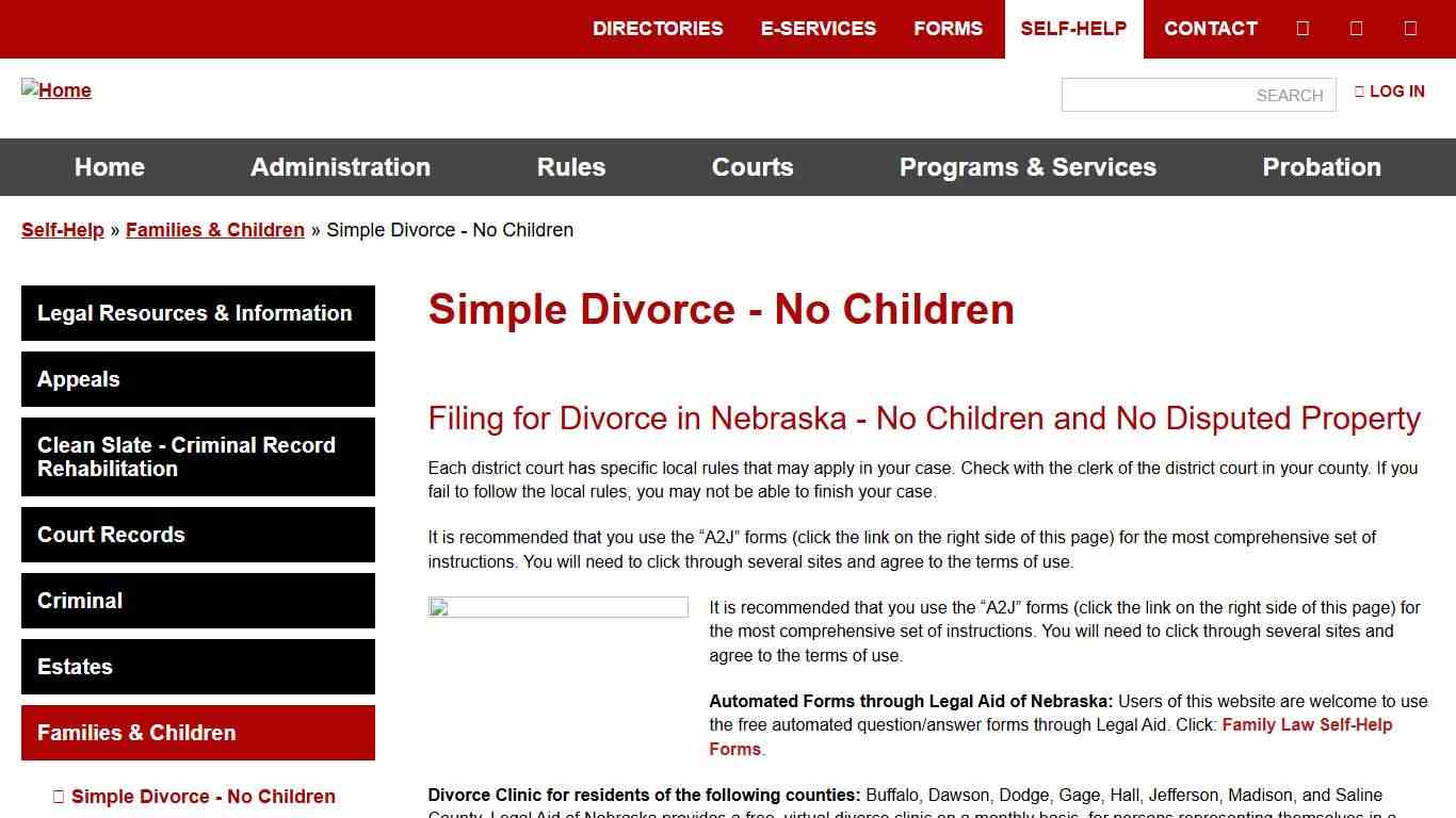 Simple Divorce - No Children Nebraska Judicial Branch